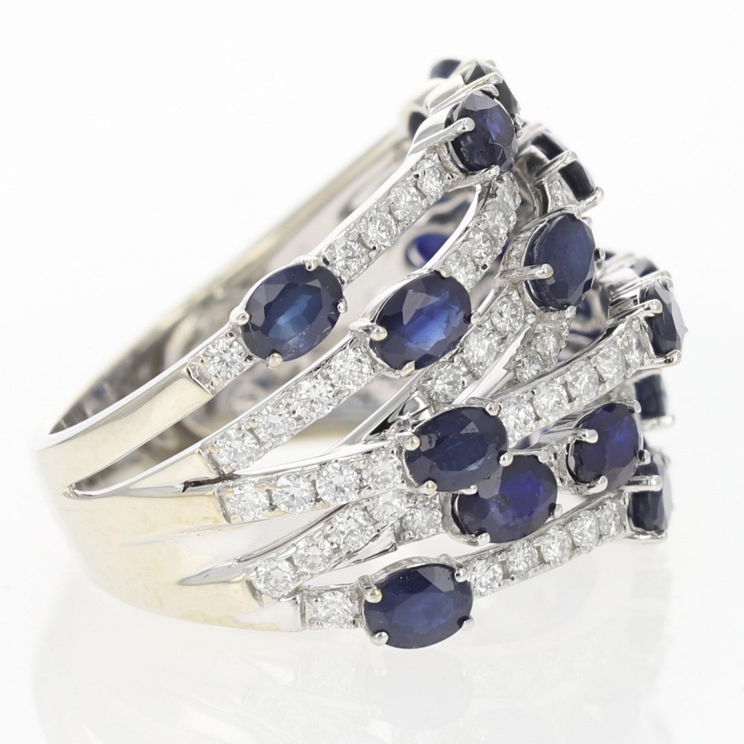EFFY 5.90ctw Oval Sapphire with Diamond Multi-Row Ring 14k White Gold Size 7.25