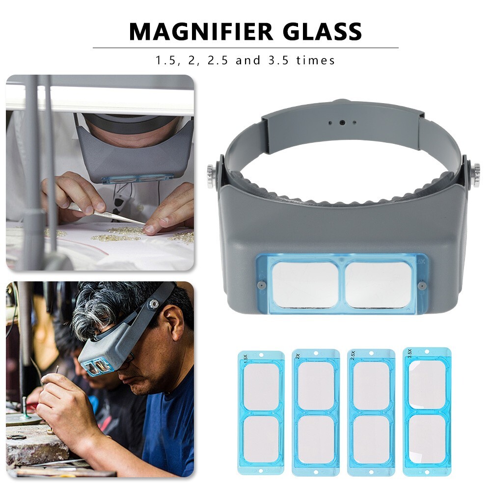 Headband Magnifier Headset Magnifying Visor with 4Glass Optical Lens Plates