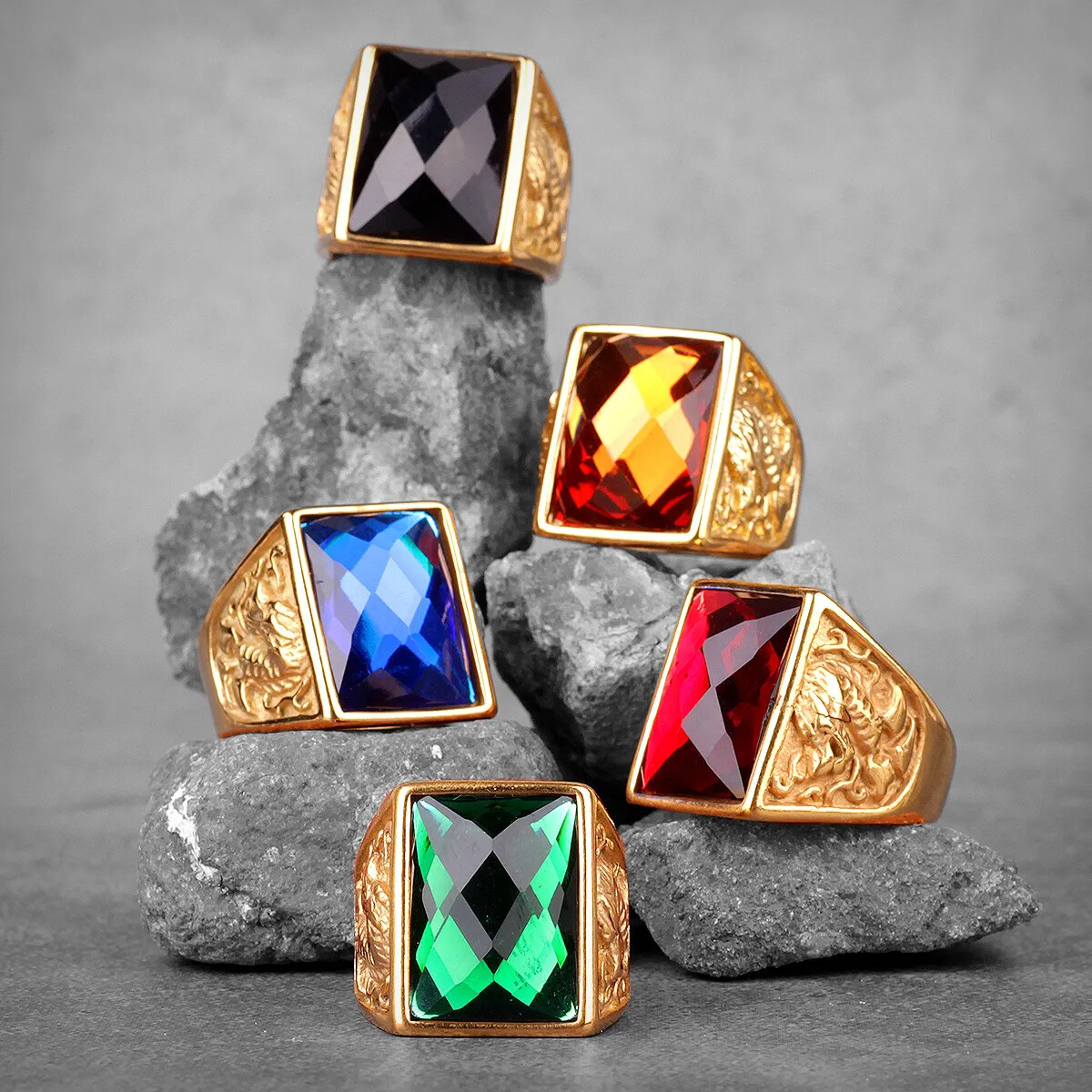 Stainless Steel Rings Gold Silver Color Red Blue Rhinestone Simple Luxury Gift