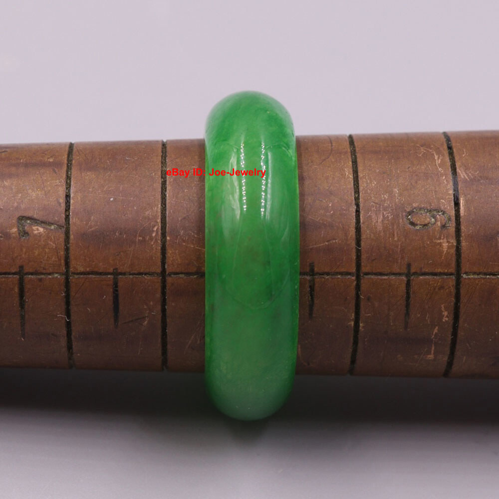 New Chinese Green Jade Jadeite Ring Band 6.8mm Width Size 8 Handmade