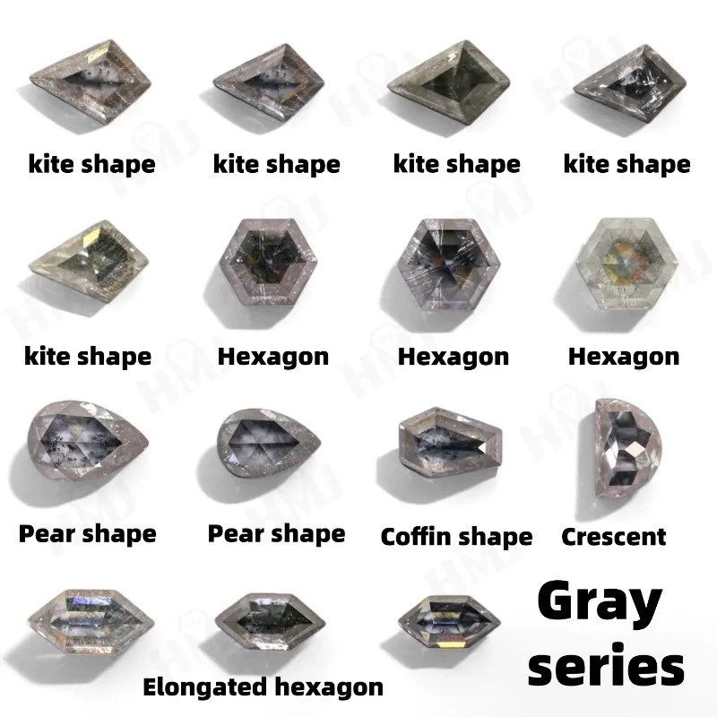 All Shape Salt & Pepper Moissnite Diamond Hexagon Kite Cut for Ring DIY Jewelry