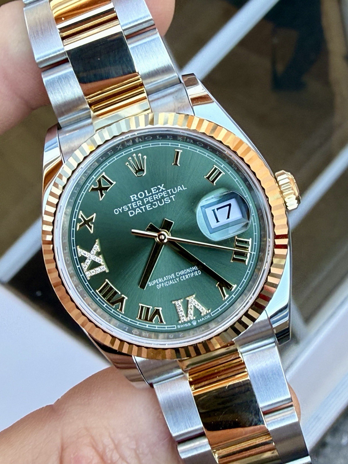 NEW 2026 FRESH 36mm Datejust 126233 Gold/Steel Green Diamond Roman Complete Set