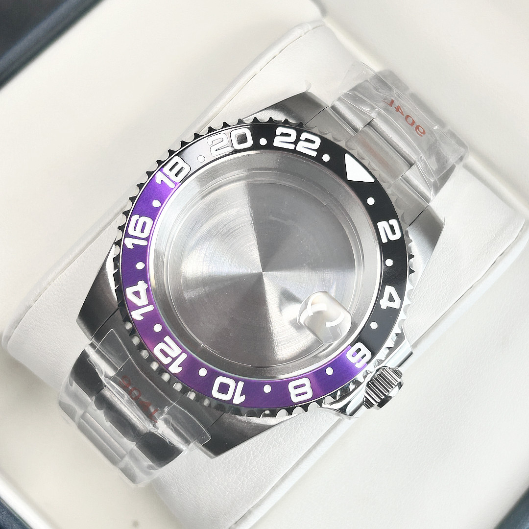40MM SUB GMT Purple Black Watch Case Sapphire 20ATM Brushed Fit NH34 NH35A NH36