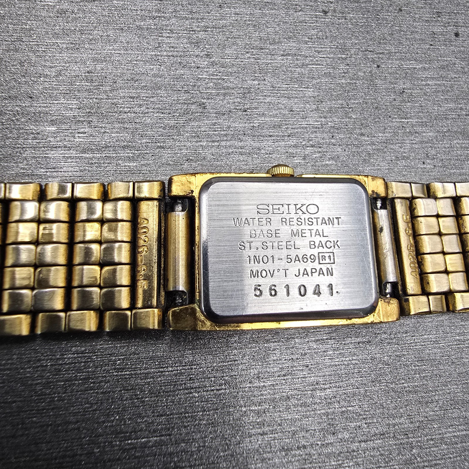 Seiko Watch Women 16mm Gold Dial Gold Tone Rectangle 1N01-5A69 New Battery VTG