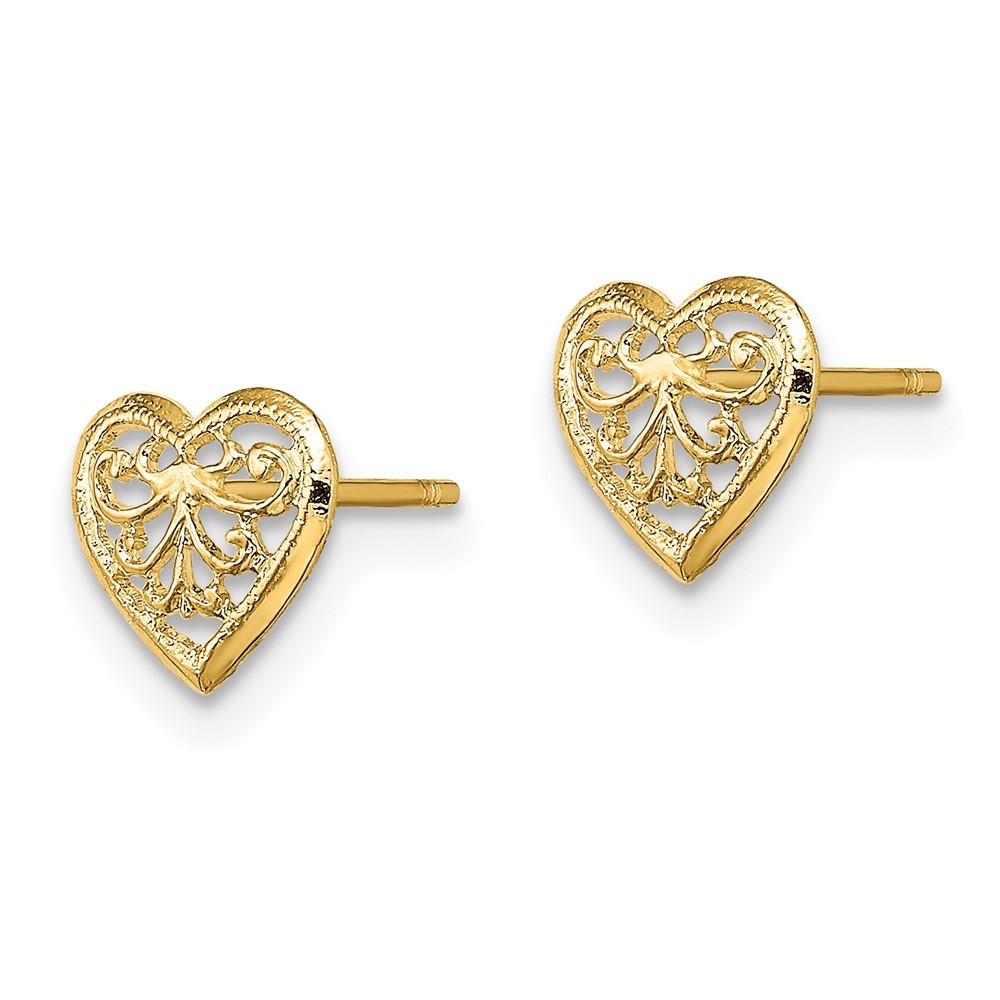 10k Yellow Gold Filigree Heart Post Stud Earrings 0.64gm L-7.36 mm W-7.64 mm