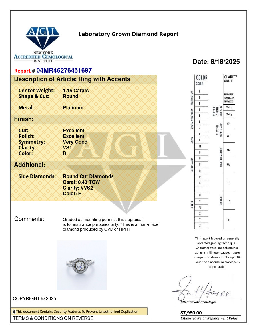 Platinum Side Stone Engagement Ring Halo 1.58 CT Round Lab-Grown Diamond D VS1
