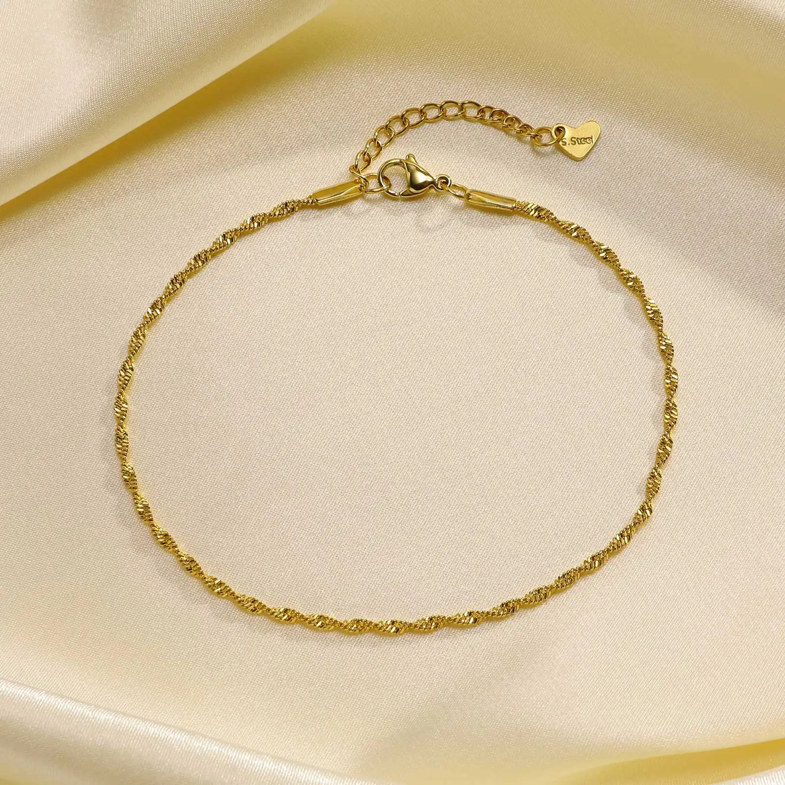 Chain Anklet Stainless Steel Water Wave Adjustable Waterproof Gold Color Jewelry