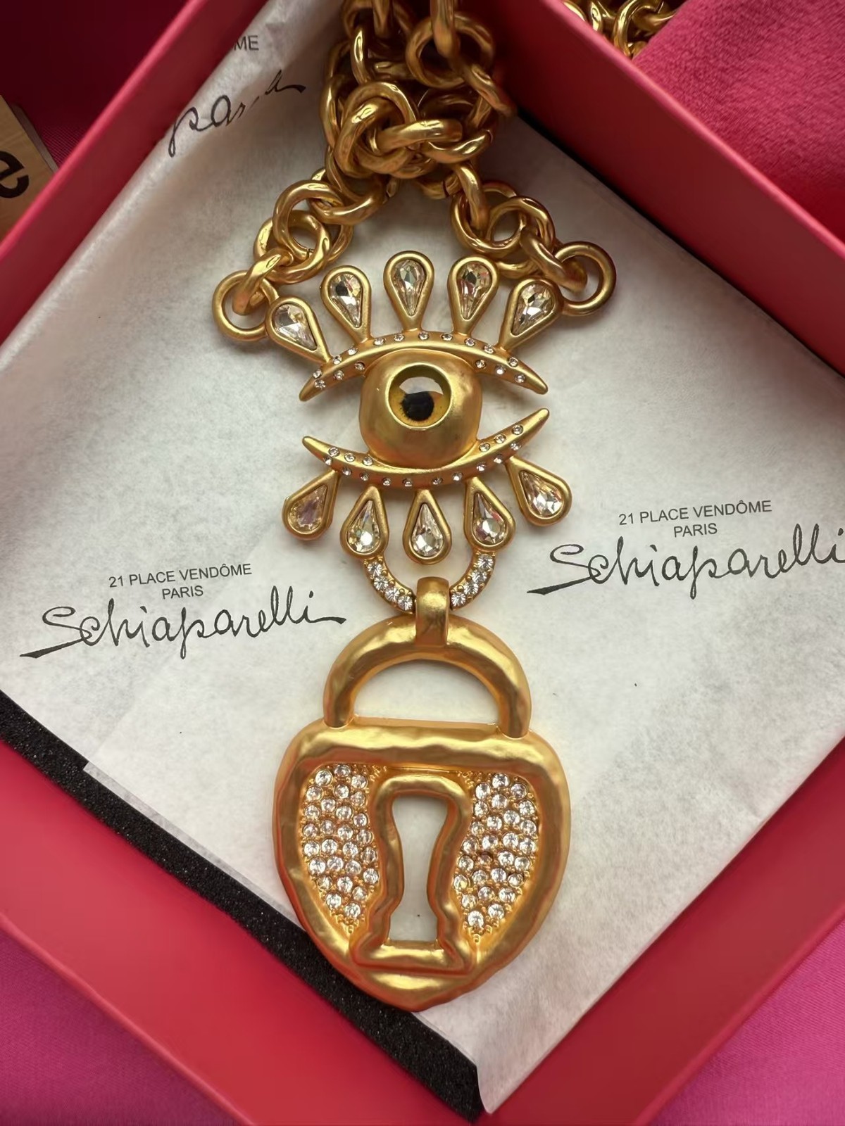 Devil’s Eye Keyhole Crystal Necklace Sweater Chain W Dust Bag