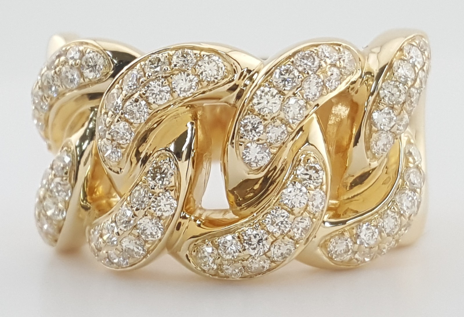 Diamond Cuban Link Gent’s Ring 1.3 ct 14k Yellow Gold 8.8 Grams