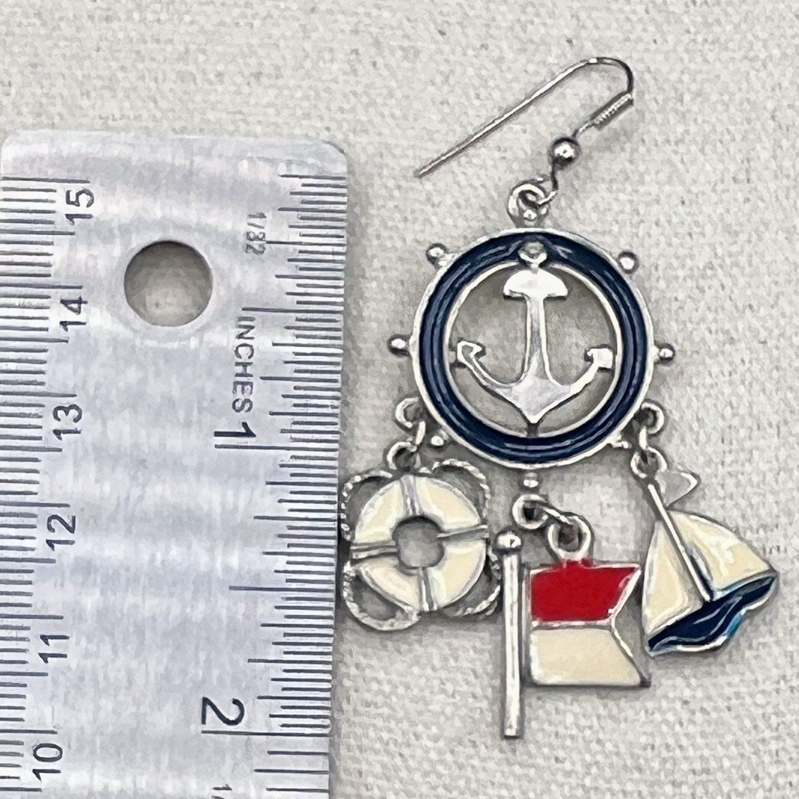 Nautical Charm Dangle Earrings Anchor Sailboat Flag Enamel Coastal Beach Sailing