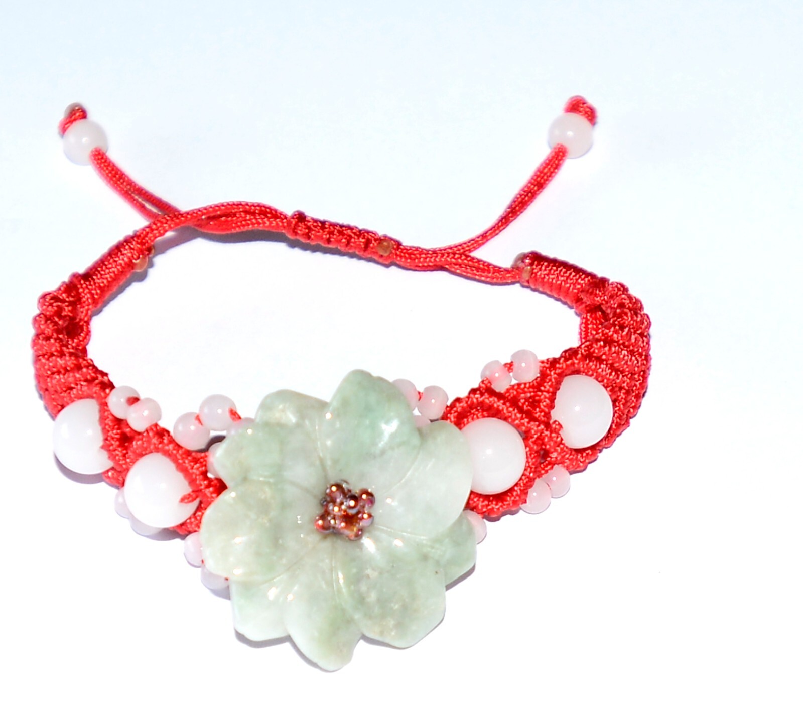 Macrame Friendship Adjustable Red Cord Feng Shui Flower Jade Charm Bracelet