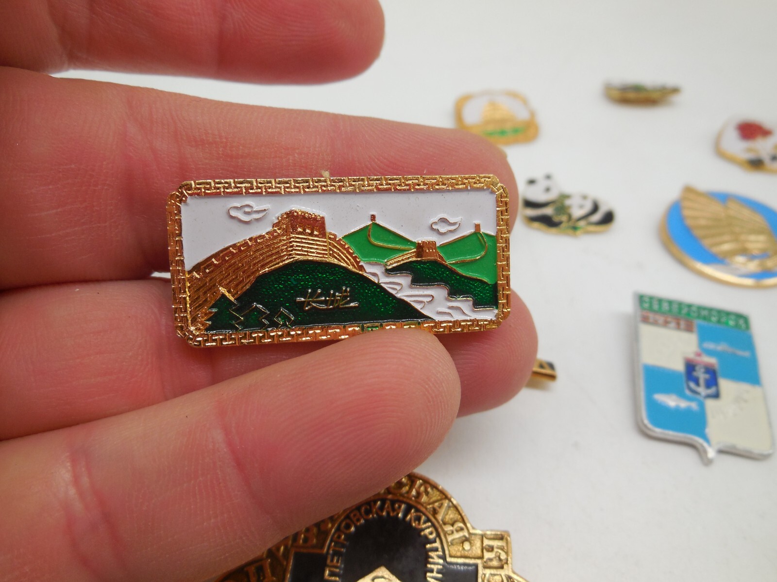 H12 Vtg Russian & Chinese Lapel Pins & Opera Mask Pendant lot Set Enamel