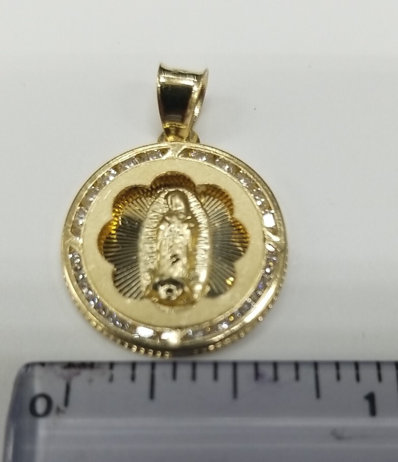 10KT Virgin Mary pendant Real Yellow Gold Diamond cut 3mm Bail, 1.45GRM