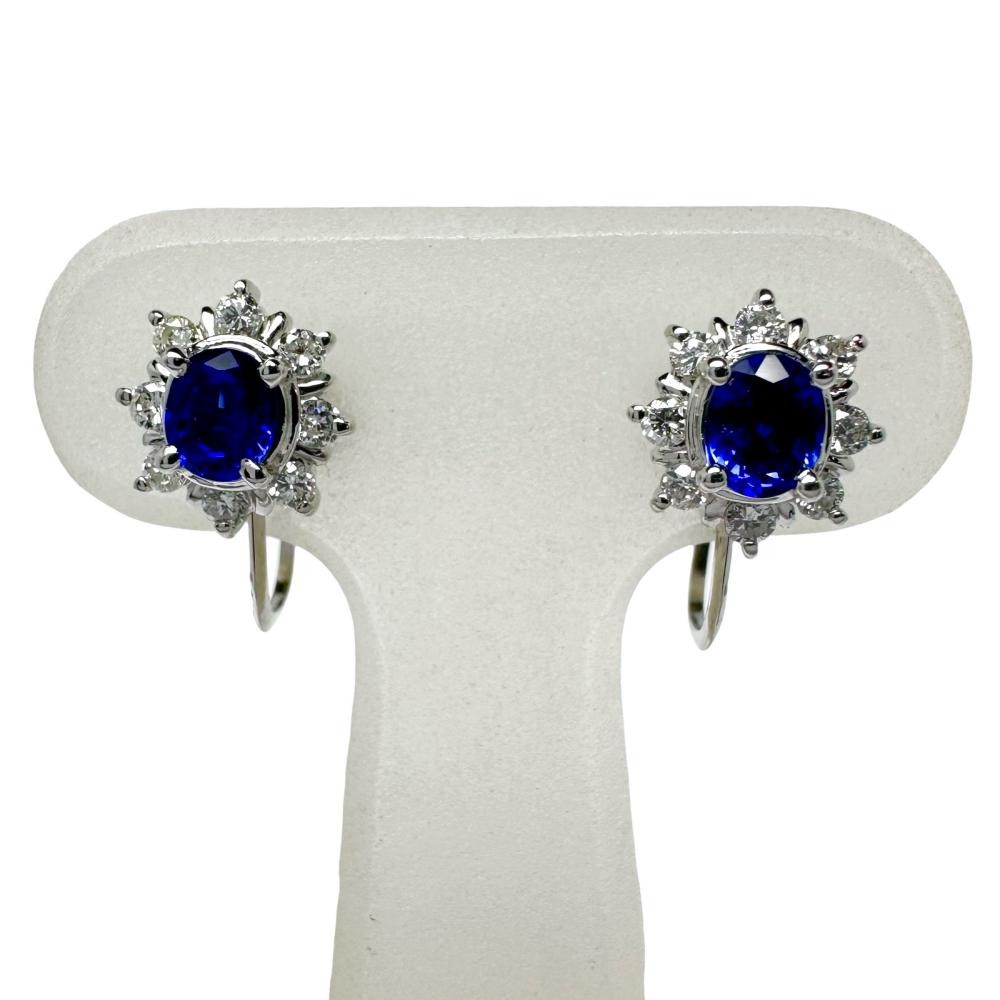 sapphire 0.31/0.27ct diamond 0.12x2ct in total Earring Pt900Platinum 3.3g Women