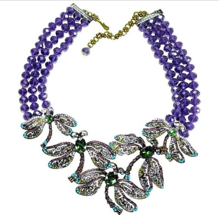 Heidi Daus “Dragonfly Artistry” Swarovski Crystal Necklace-Amethyst-AUTHENTIC