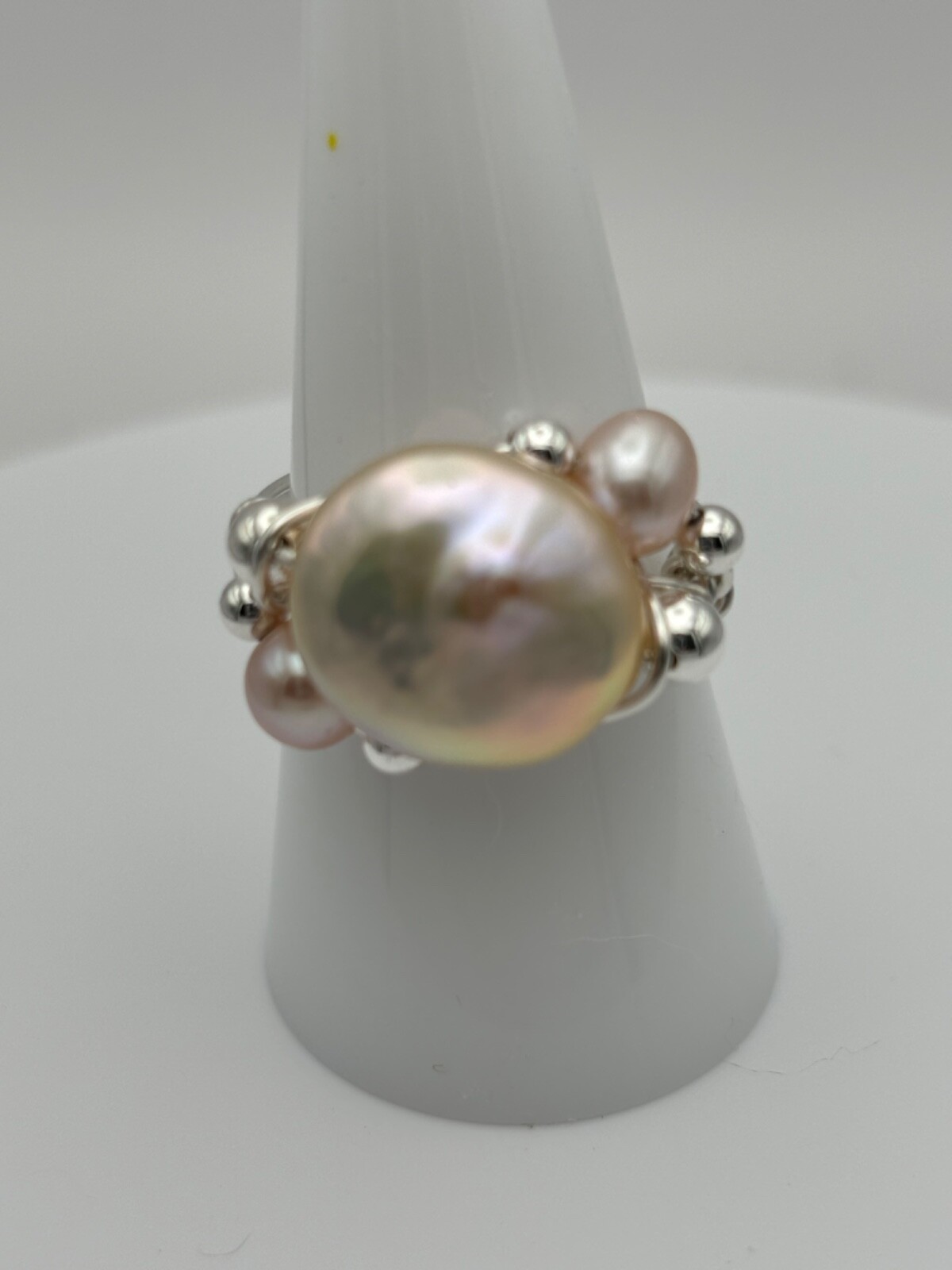 Handmade Freshwater Coin Pearl Ring in sterling silver