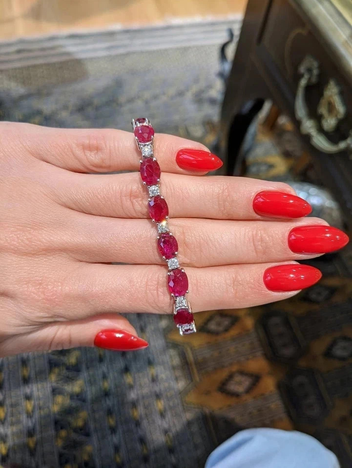 15TCW Oval Cut Lab Created Ruby & Diamond Tennis Bracelet 14k White Gold Plated