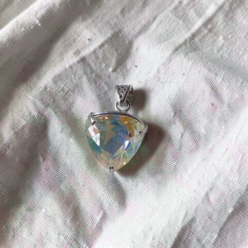 Handmade Trillion Mystic Topaz Pendant Necklace | 50-60 Ct Rainbow Crystal