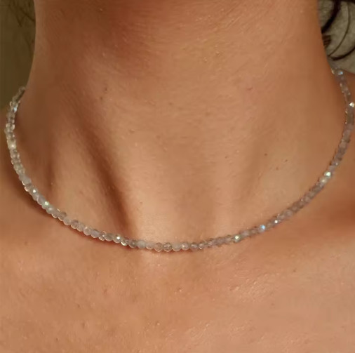 Natural Labradorite Moonstone 4mm Round Beaded Choker Minimalist Dainty Necklace