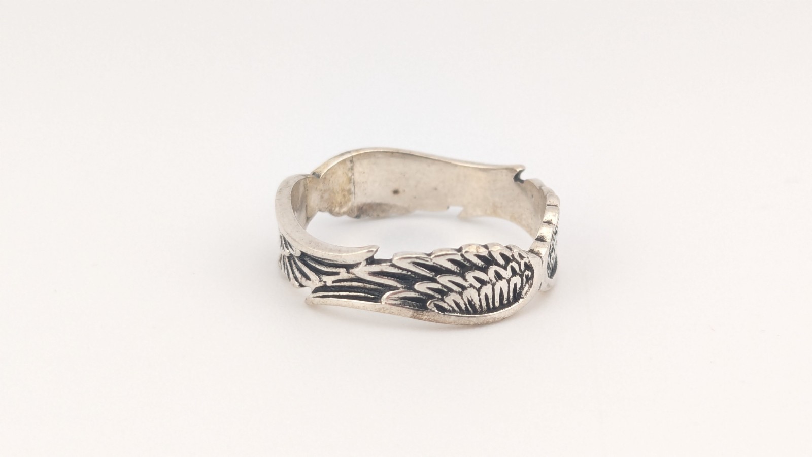 Vintage Sterling Silver Ring Angel Wings Biker Feather Band Size 7.5-7.75