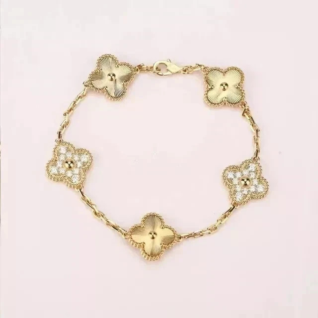 Flower Women’s Bracelet 0.50 Ct Round Real Moissanite 14K Yellow Gold Plated 7″