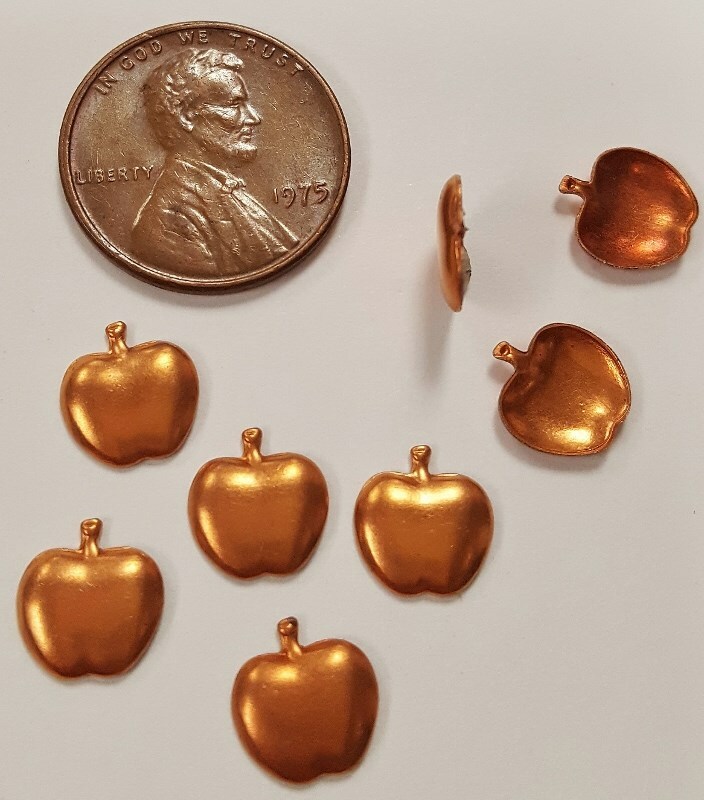 12 VINTAGE APPLE RAISED 9x8mm. COPPER COATED STEEL STAMPING FINDINGS N39