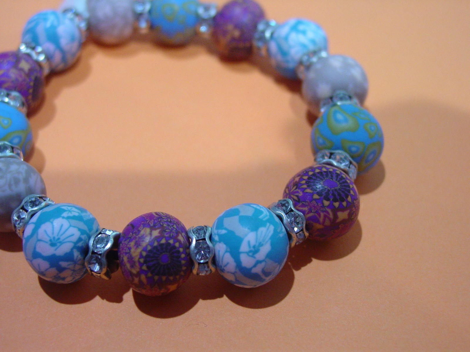Viva Beads Blue Silver Clay Chunky Love Nature Beaded Stretch Bracelet NWT