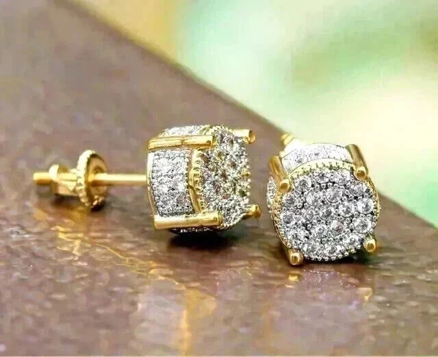 Men’s Engagement Stud Earrings Round Cut Simulated Siamond 925 Starling Silver