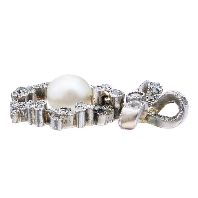 Pendant Pearl Rose Cut Diamonds Silver Gold Antique