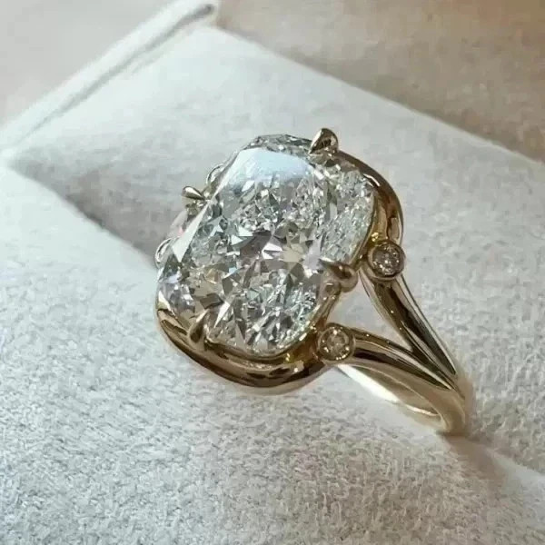 3Ct Cushion Cut Lab Created Diamond Women’s Wedding Ring 14K Yellow Gold Plated