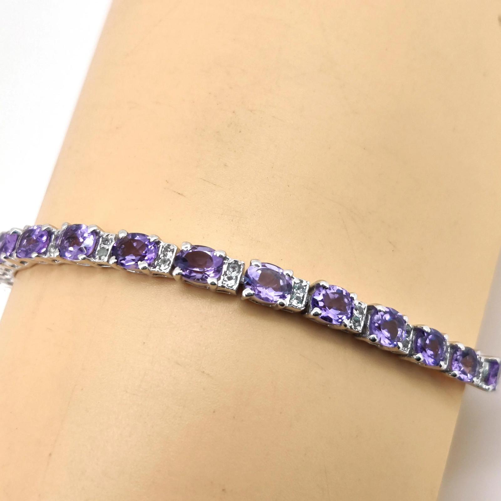 Natural Amethyst Tennis Bracelet-Sterling Silver-Oval stone-February Birthstone