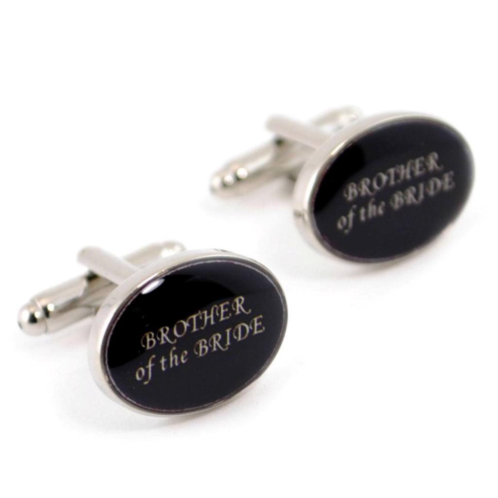 PERSONALISED WEDDING PARTY CUFFLINKS PAIR High Quality NEW w GIFT BAG Black Oval