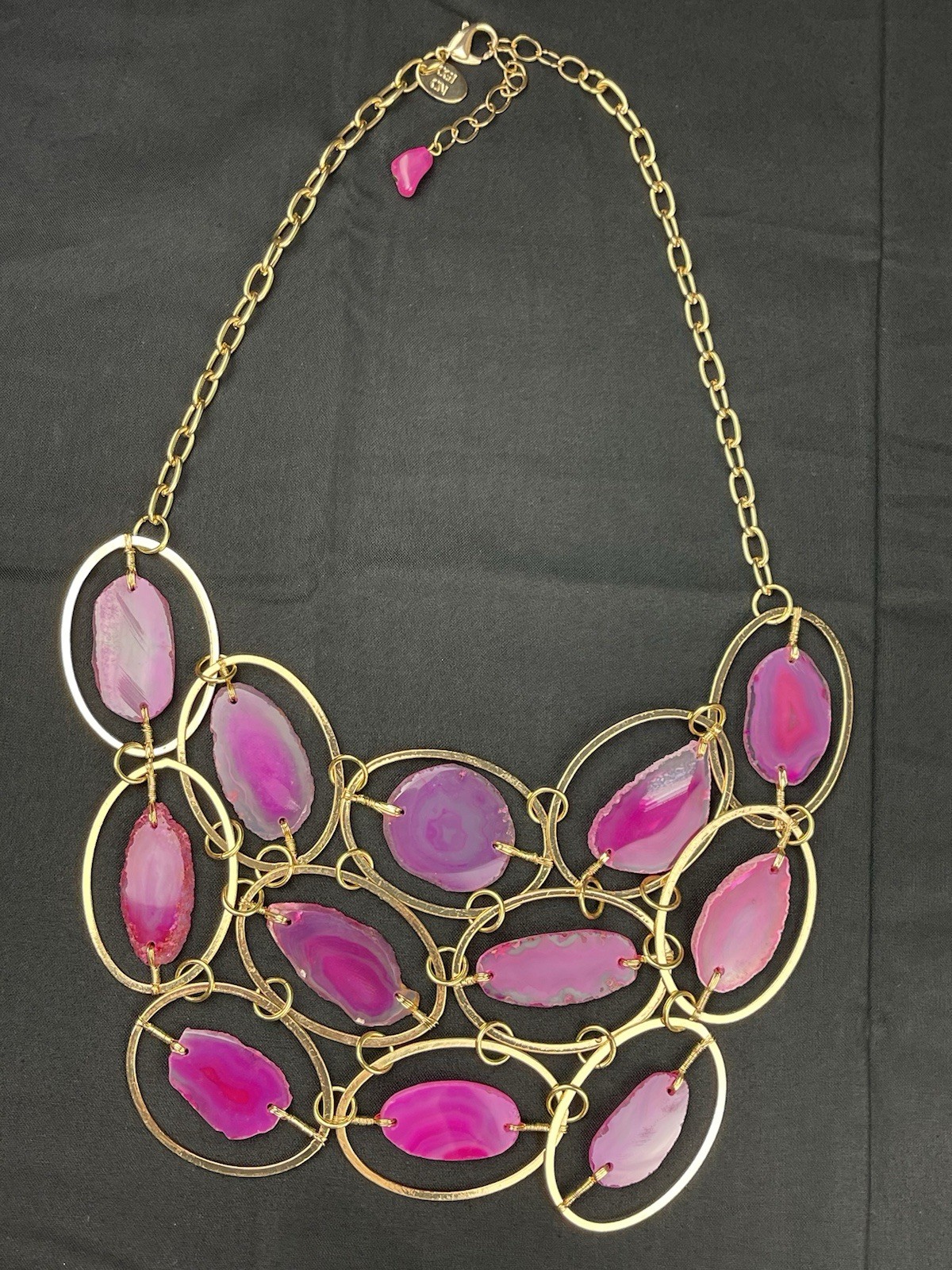 CGI CN Beautiful Statement Pink Gold Tone Necklace.