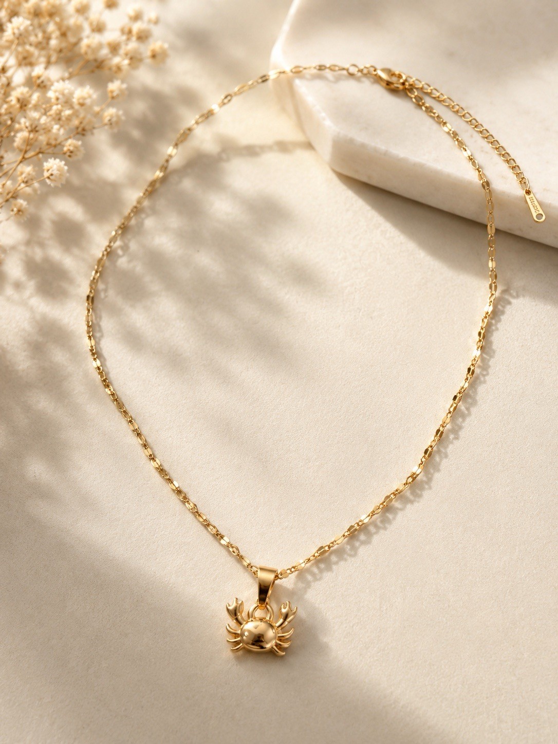 Gold Plated Crab Necklace – Pendant, Minimalist Astrology Jewelry, Adjustable