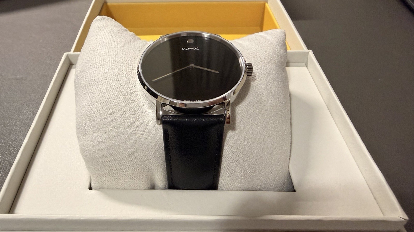 MOVADO Watch Museum Classic Black Dial Sapphire Crystal Stainless Steel w/Box