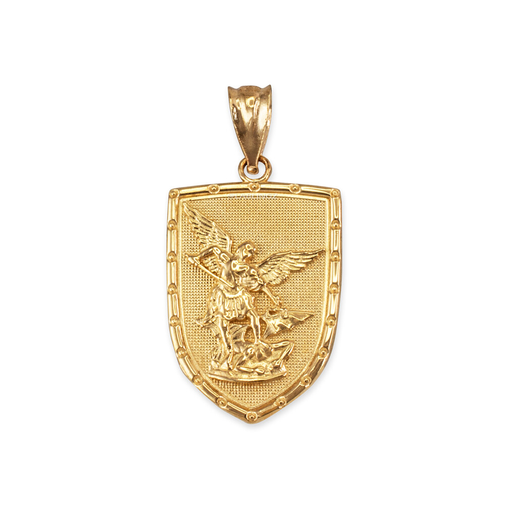 Gold St. Michael Shield Pendant Necklace | Protection Charm | 10k / 14k
