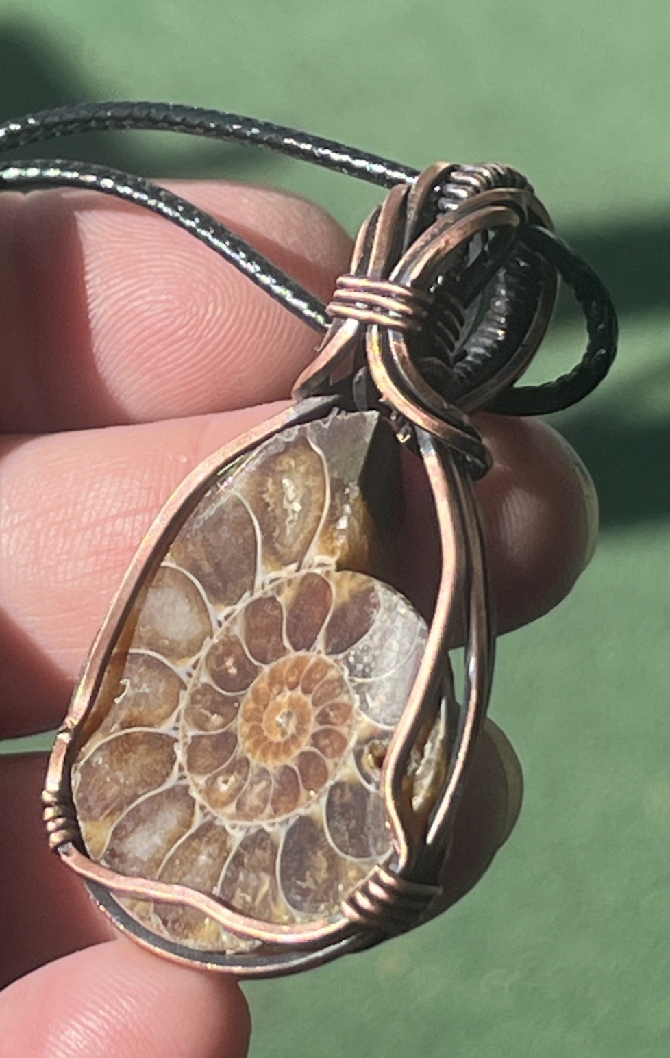 Ammonite ~ Handmade copper wire wrapped pendant 9a