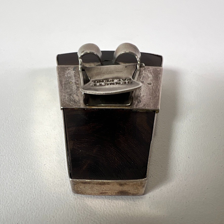 Vintage Bennett Pat. Pend. Sterling Silver Brown Wood Grain Stone Bolo Tie Clasp