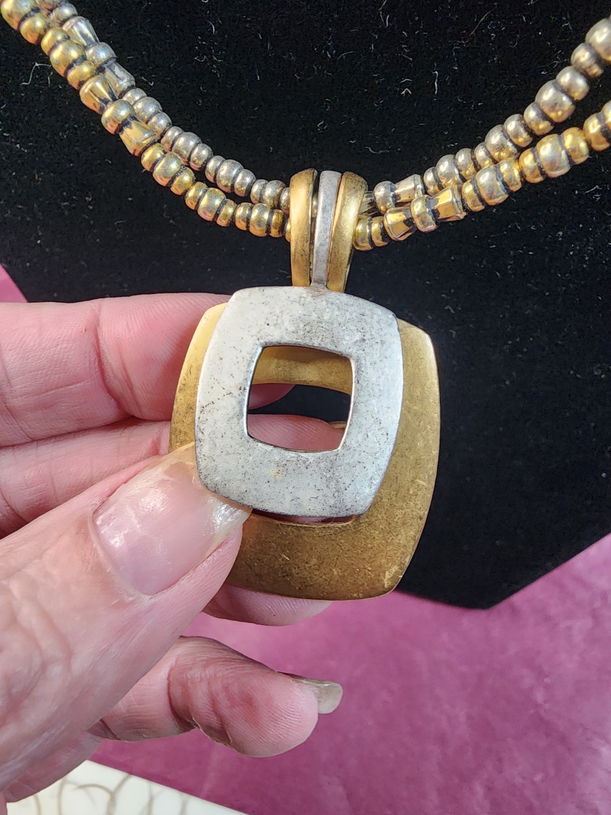 Premier Designs Geometric Silver Tone Gold Tone “Pacific” Necklace & Earring Set