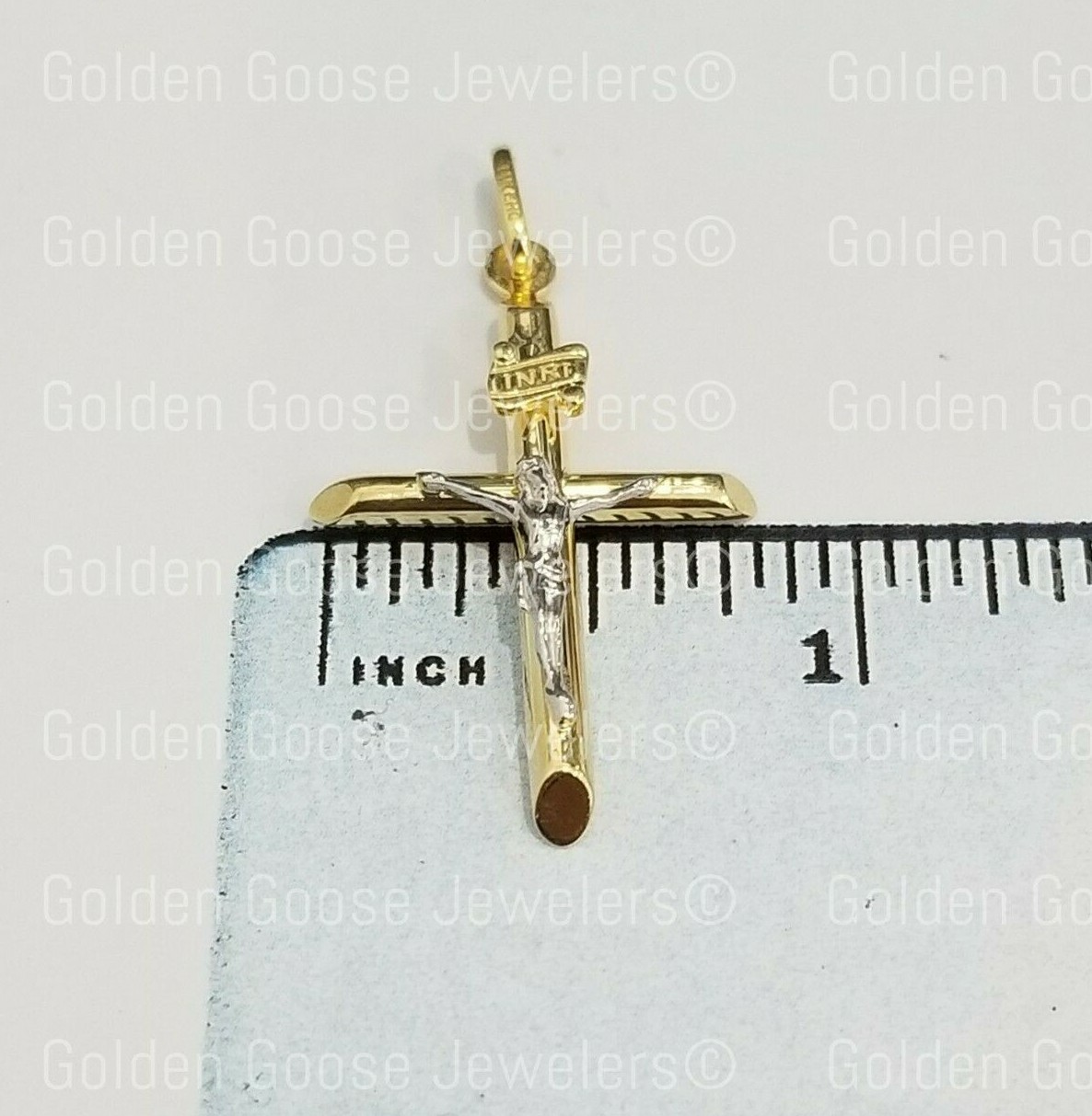 Sale Real 14K Yellow White Gold Jesus Cross INRI Tube Pendant Charm Religious