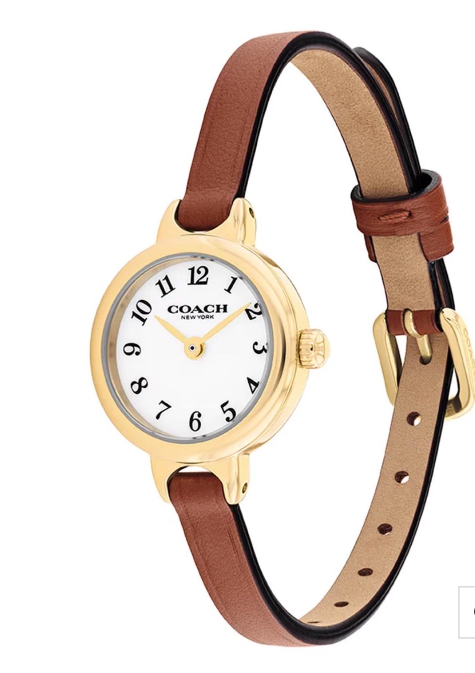 Coach Women’s Iris Watch 14504656 Gold Tone White Dial Brown Leather Band 22.5mm