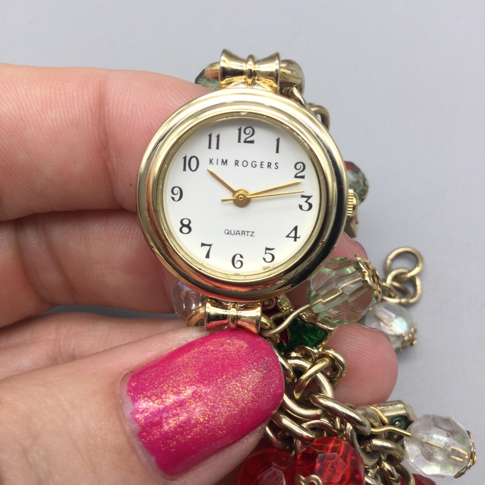 Kim Rogers Womens Watch 24mm Gold Tone Christmas Bracelet New Battery 7.25″