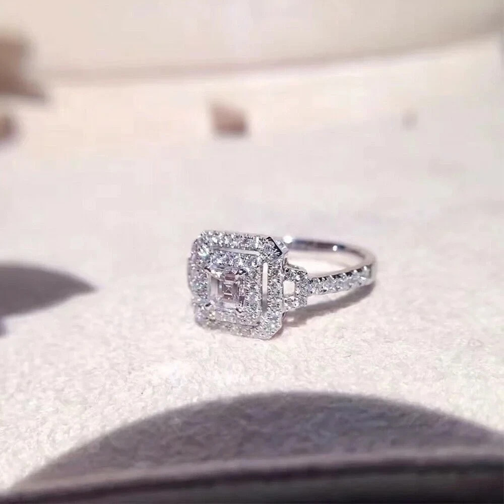 2.80 CT Asscher Cut Moissanite Double Halo Engagement Ring Solid 14K White Gold