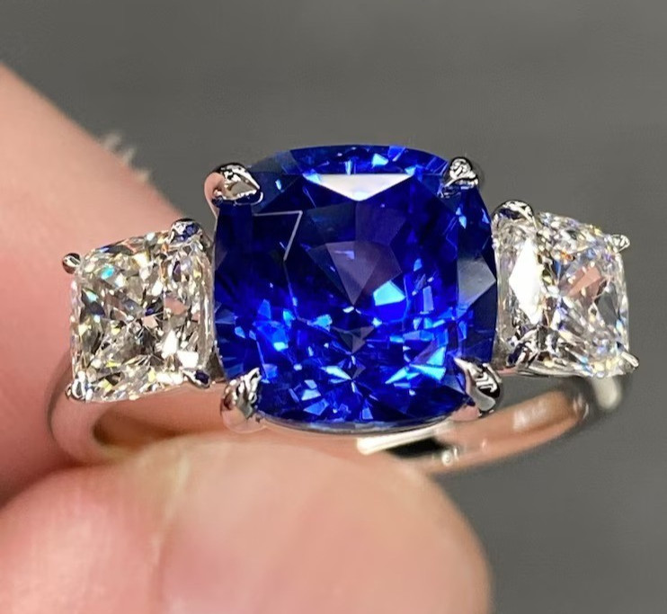 10 Ct Certified Cushion Shape Natural Blue Diamond Ring VVS1 White Gold Finish