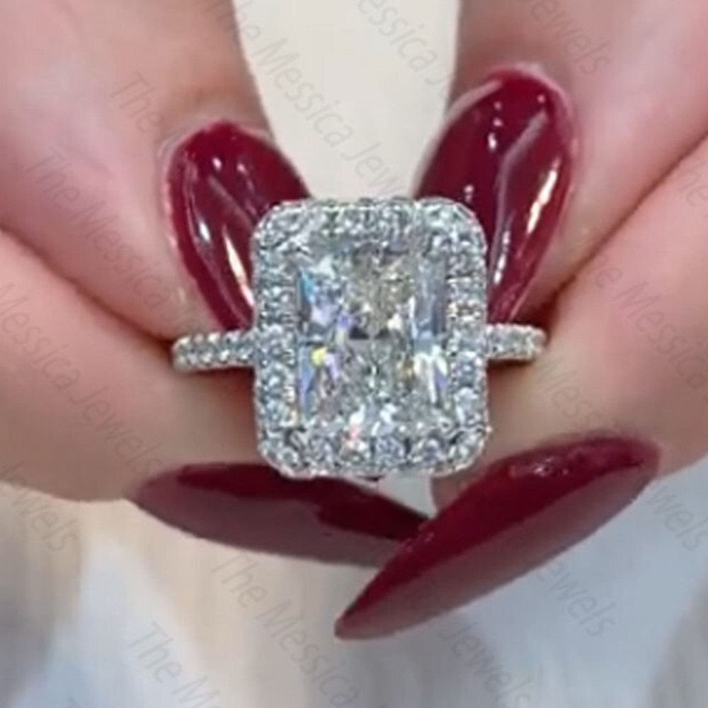 2.52TCW Radiant Moissanite Halo Classic Engagement Ring In 14K White Gold Plated