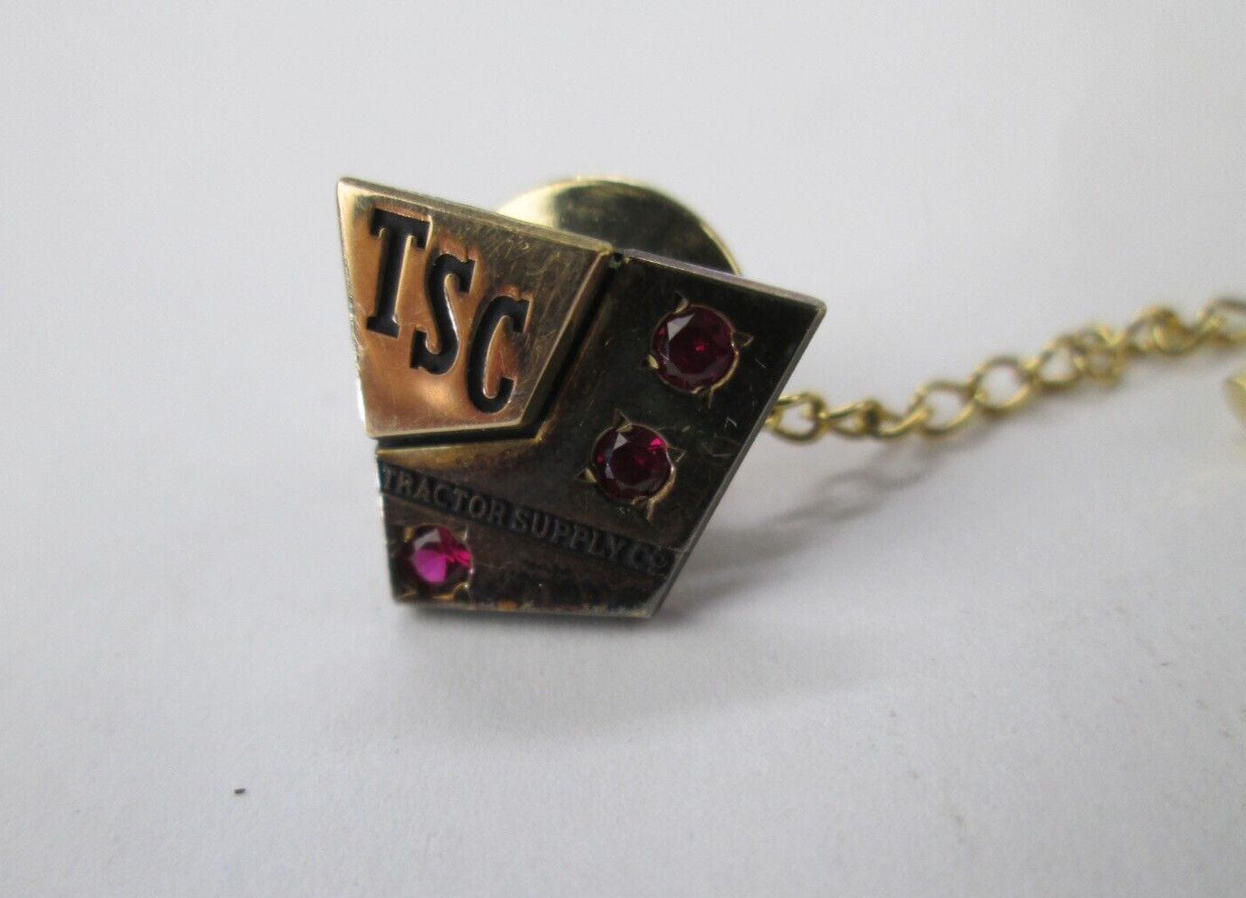 TSC 1/5 10K Gold w/ Pink Stone Vintage CTO Tie Tack Lapel Pin Tractor Supply