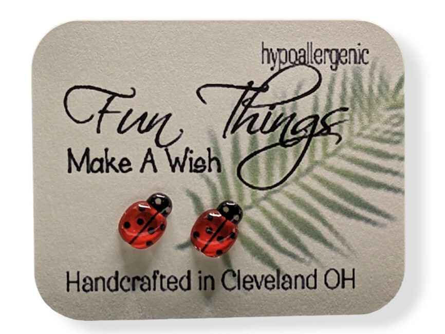 Red Ladybugs Stud Earrings Hypoallergenic Stainless Posts Girls Jewelry Gift