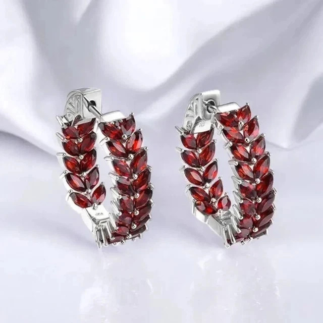 2Ct Marquise Cut Lab-Created Garnet Huggie Hoop Earrings 14k White Gold Plated