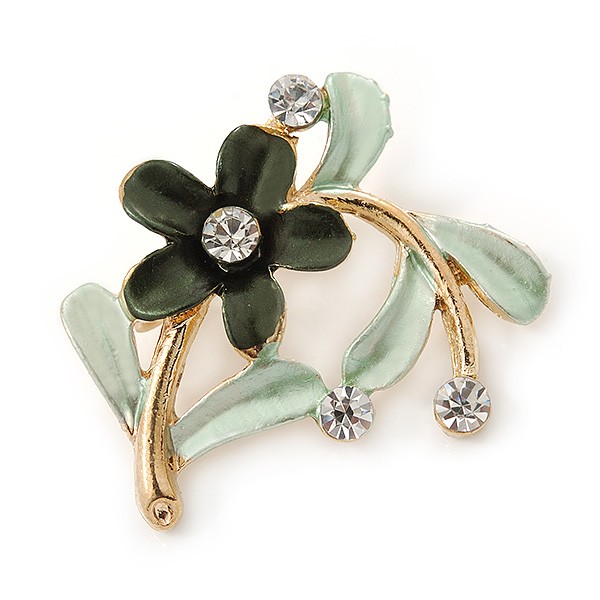 Green Daisy Crystal Floral Brooch – 35mm L