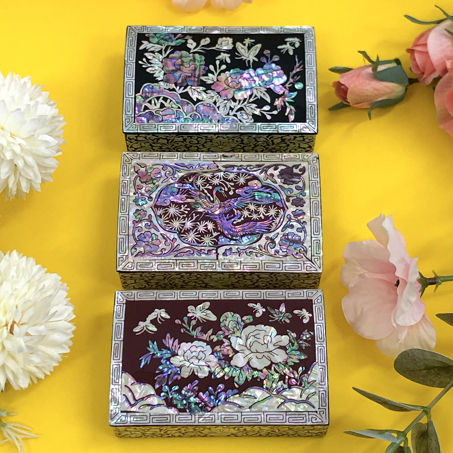 Korea mother of pearl Jewelry Ring Trinket Box Mini Business Card Case ID Card